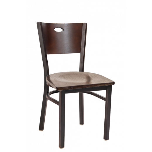 Oval Cutout Back Veneer  Seat Metal Chair w/ Walnut Color Seat & Back