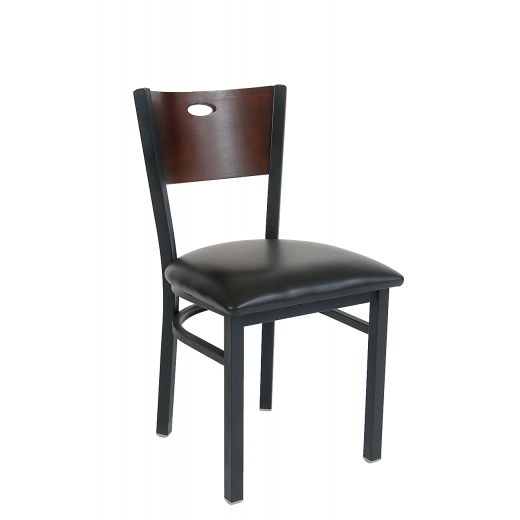 Oval Cutout Back Vinyl Seat Metal Chair w/ Walnut Color Back