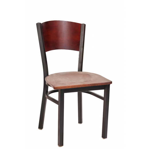 Fan Shape Back & Veneer Seat Metal Chair w/ Dark Mahogany Seat & Back