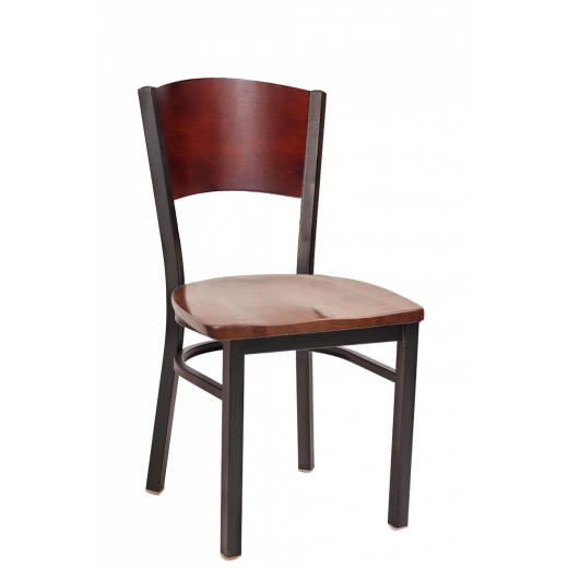 Fan Shape Back & Wooden Seat  Metal Chair w/ Dark Mahogany Seat & Back