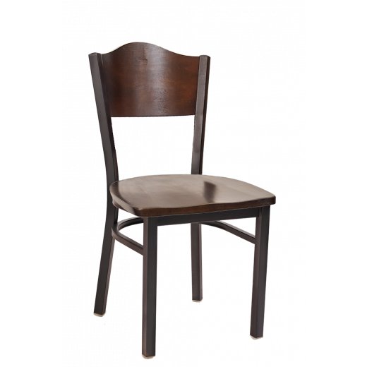 Wave Shape Back & Wooden Seat Metal Chair w/ Walnut Color Seat & Back 