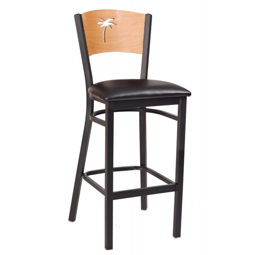Palm Tree Cutout Vinyl Seat Metal Barstool w/ Natural Back
