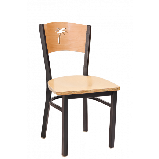 Palm Tree Cutout Veneer Seat Metal Chair w/ Natural Seat & Back