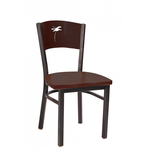 Palm Tree Cutout Wooden Seat Metal Chair w/ Walnut Seat & Back