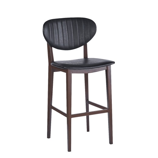 Metal Bar Stool With Black Vinyl Seat & Back In Imitation Wood Finish, Indoor Use