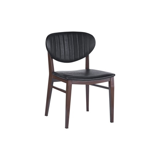 Metal Chair with Black Vinyl Seat & Back In Imitation Wood Finish, Indoor Use