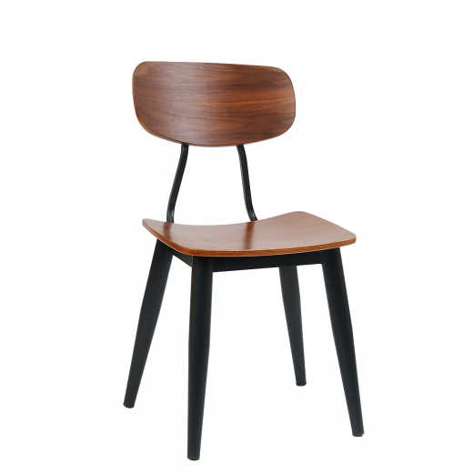 Metal Chair in Black w/ Veneer Back & Seat