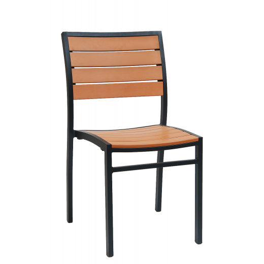 Aluminum Black Armless Chair w/ Imitation Teak Slats