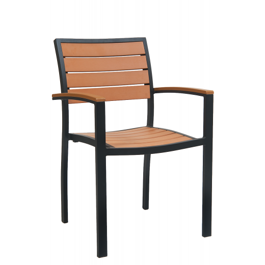 Black Aluminum Outdoor Armchair w/ Imitation Teak Slats