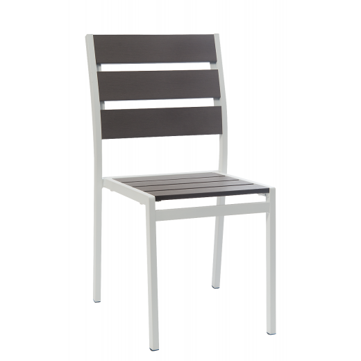 Outdoor Gray Finish Aluminum Armless Chair w/ Imitation Teak Slats