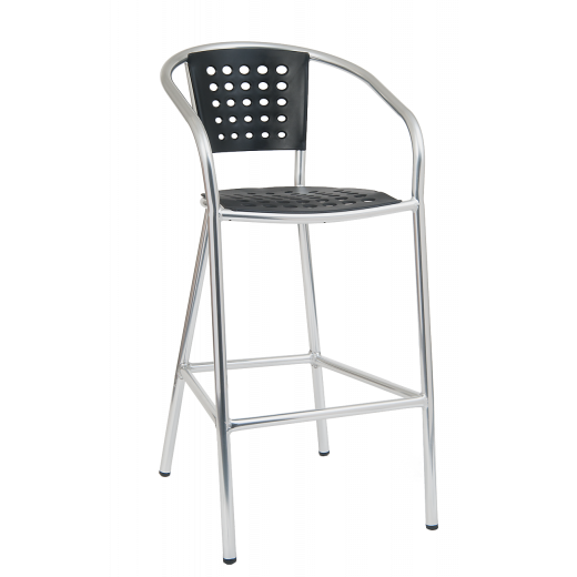 Black Resin Seat & Back Aluminum Outdoor Barstool 
