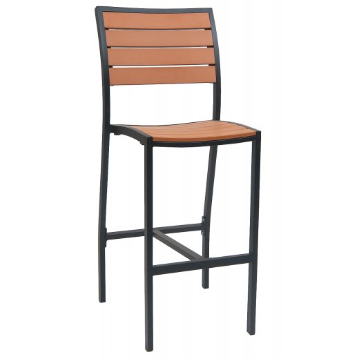 Aluminum Black Barstool w/ Imitation Teak Slats