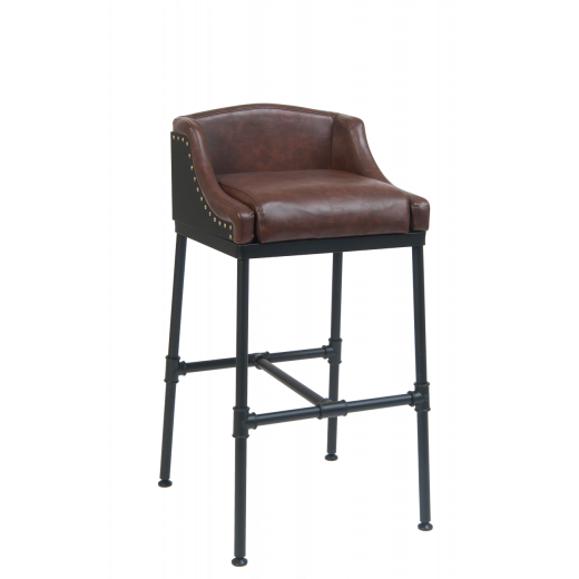 Brown Vinyl Barstool w/Metal Legs & Pipe Footrest 
