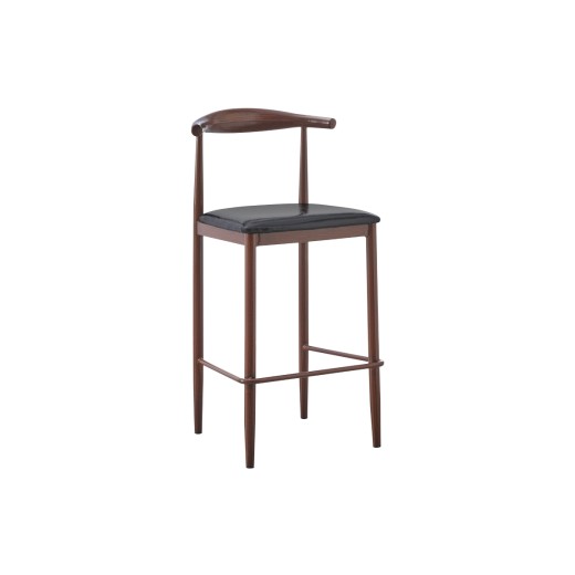 Walnut Wood Grain Metal Barstool with Black Vinyl Seat