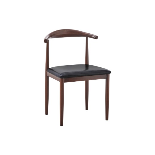 Walnut Wood Grain Metal Chair with Black Vinyl Seat.