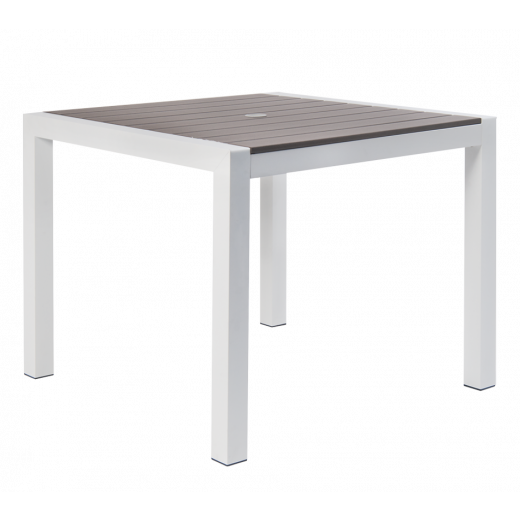 36" x 36" Gray Aluminum Table w/Imitation Teak Slats Top, 1-3/4" Umbrella Hole