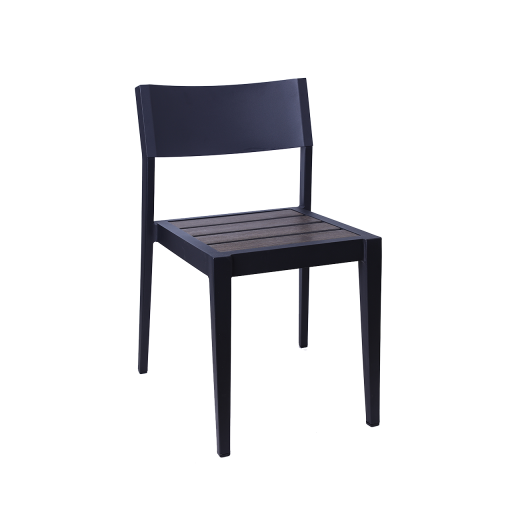 Outdoor Chair w/ Dark Brown Faux Teak Slat Seat & Black Metal Frame