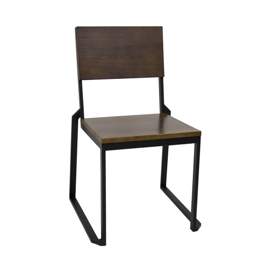 Black Metal Chair with Walnut Color Ashwood Back & Seat