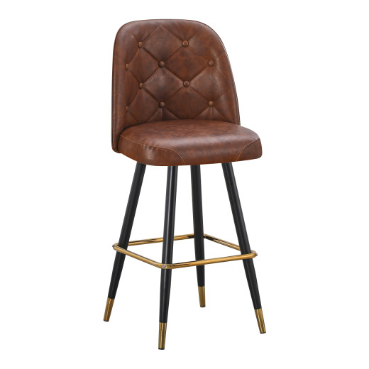 Brown Upholstered Swivel Barstool wit...