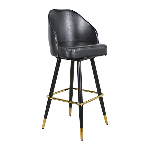 Jumbo Black Swivel Metal Barstool with Vinyl Bucket Seat with Gold Footrest