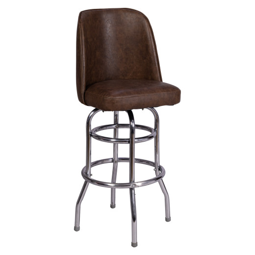 Swivel Barstool with Chrome Frame and Brown Vinyl Bucket Seat, High Back Design For Indoor Use
