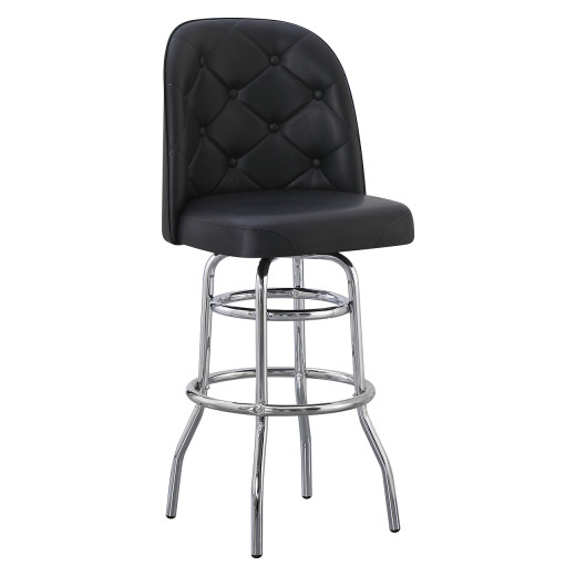 Black Tufted Upholstered Swivel Barstool with Chrome Frame and High-Back Bucket Seat  for Indoor Use