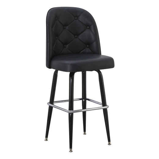 Swivel Barstool with Black Square Frame, Chrome Footrest, and Black Tufted Upholstered Bucket Seat, for Indoor Use