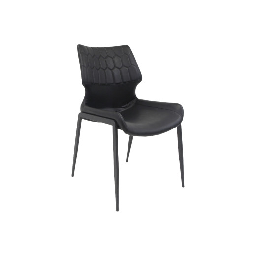 Textured Black Upholstered Backrest Indoor Metal Chair with Sleek Modern Frame