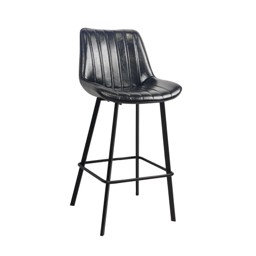 Vintage Bar Stool w/ Metal Frame & Black Vinyl Seat