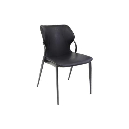 Indoor Metal Chair with Smooth Black Upholstered Seat and Distinctive Curved Backrest