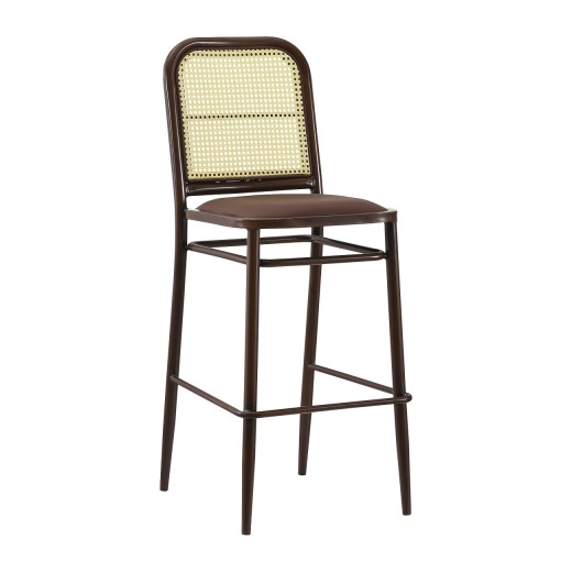 Indoor Metal Barstool in Brown Finish w/ Poly Woven Back & Brown Vinyl Seat