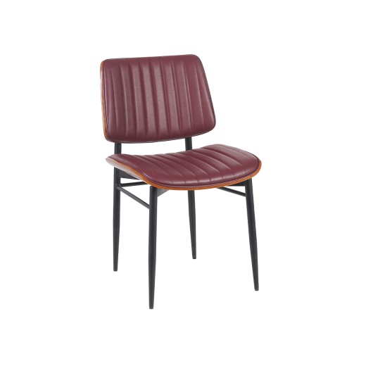 Contemporary Indoor Metal Chair with Burgundy Vinyl Seat and Back