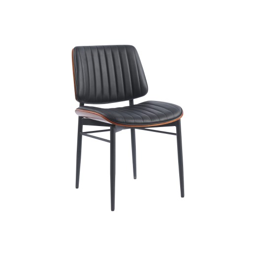 Contemporary Indoor Metal Chair with Black Vinyl Seat and Back