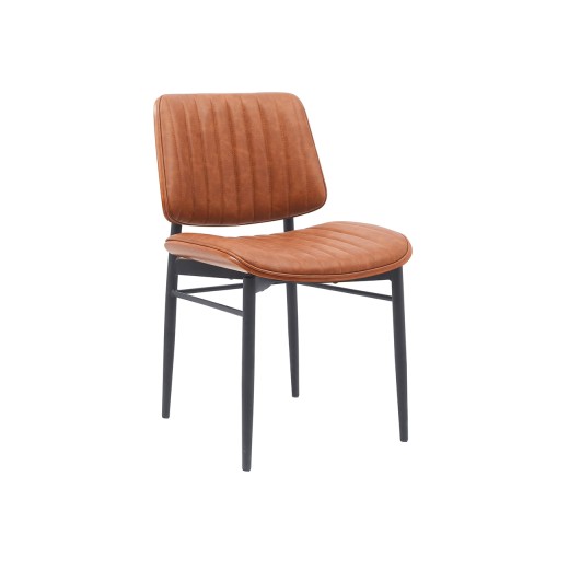 Contemporary Indoor Metal Chair with Brown Vinyl Seat and Back