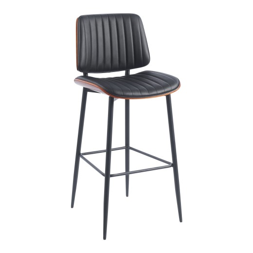 Contemporary Indoor Metal Barstool with Black Vinyl Seat and Back