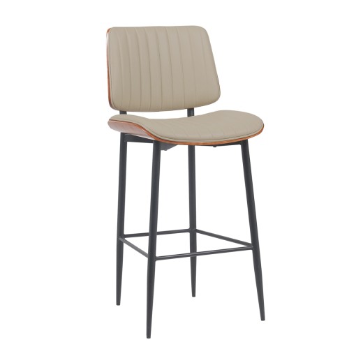 Contemporary Indoor Metal Barstool with Cream Vinyl Seat and Back