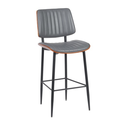 Contemporary Indoor Metal Barstool with Gray Vinyl Seat and Back