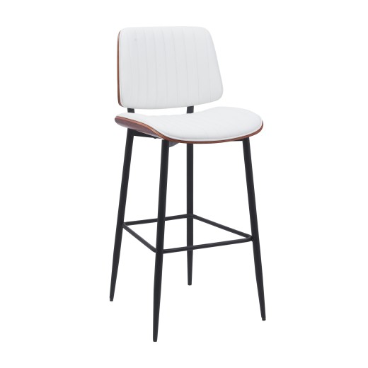 Contemporary Indoor Metal Barstool with White Vinyl Seat and Back