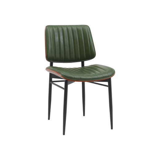 Contemporary Indoor Metal Chair with Green Vinyl Seat and Back