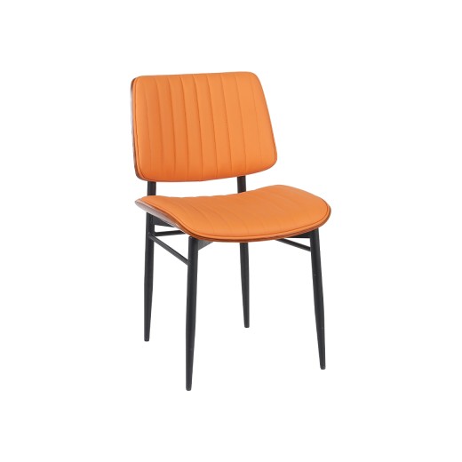 Contemporary Indoor Metal Chair with Orange Vinyl Seat and Back