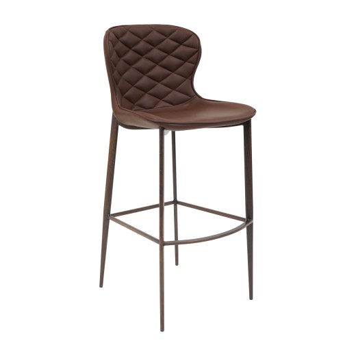 Indoor Wood Grain Metal Barstool with Diamond Stitch Pattern Brown Vinyl Back and Vinyl Seat