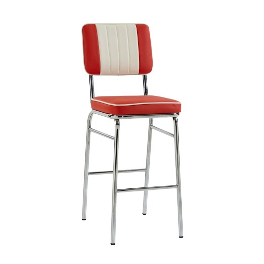 Retro Two-Tone Red and White Upholstered Indoor Metal Barstool