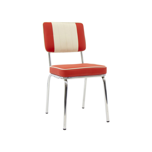 Retro Two-Tone Red and White Upholstered Indoor Metal Chair