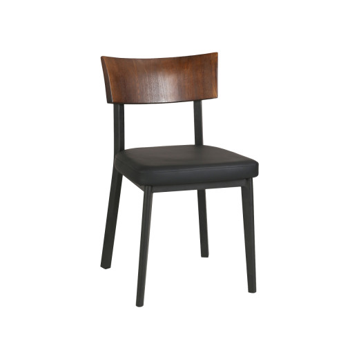 Indoor Metal Chair with Upholstered Seat and Wood Veneer Backrest