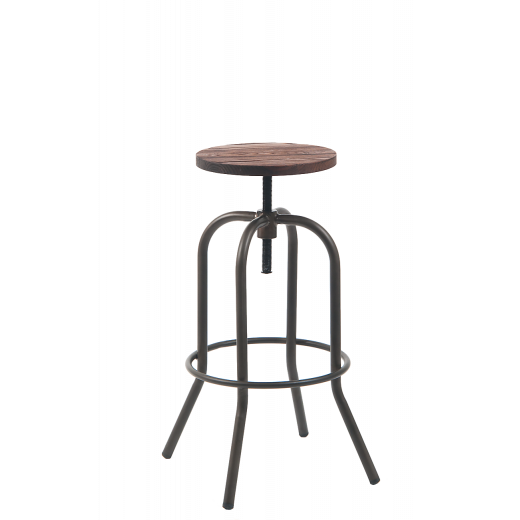Gunmetal Finish Backless Swivel Barstools w/Adjustable Elmwood Seat