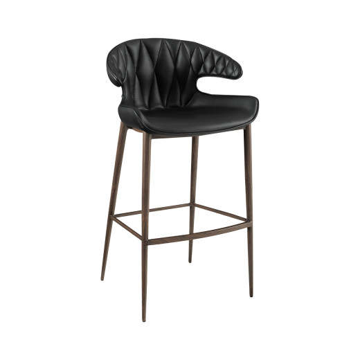 Wood Grain Metal Bartsool, Featuring a Quilted Black Vinyl Seat and Bullhorn-Shaped Back, Indoor Use
