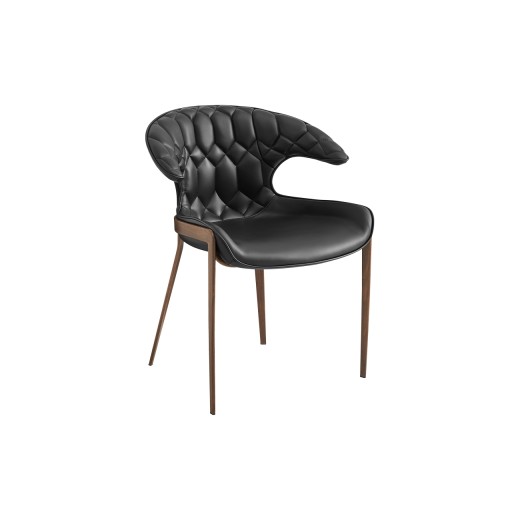 Wood Grain Metal Chair, Featuring a Quilted Black Vinyl Seat and Bullhorn-Shaped Back, Indoor Use