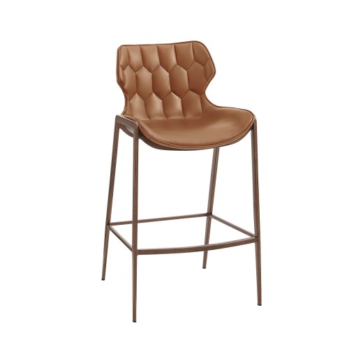 Wood Grain Metal Barstool, Featuring a  Brown Vinyl Seat & Quilted Back,  Indoor Use