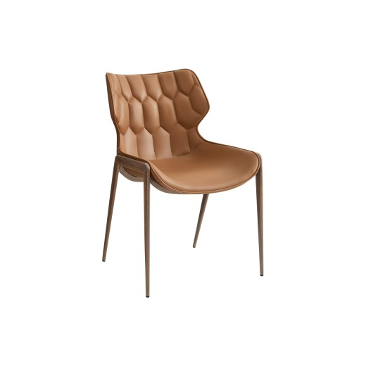Wood Grain Metal Chair, Featuring a  Brown Vinyl Seat & Quilted Back, Indoor Use