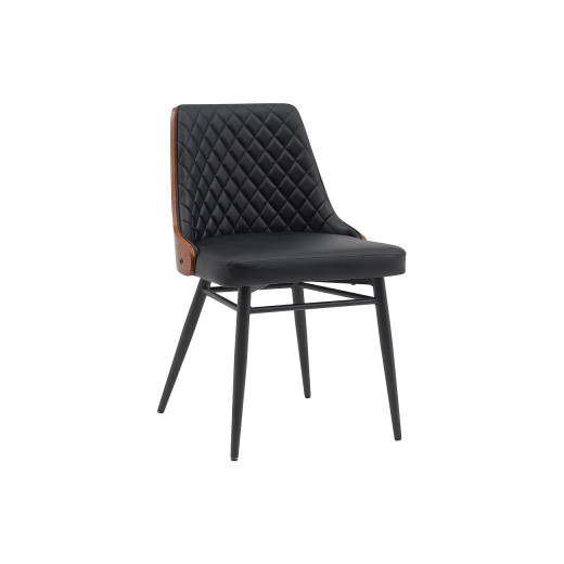 Black Upholstered Indoor Metal Chair with Diamond Stitching and Veneer Back